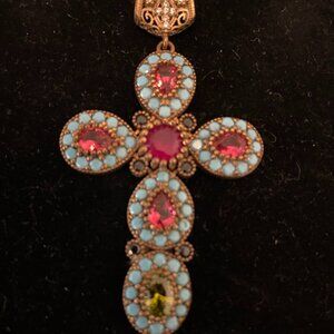 antique gold plated and gem stone cross pendant